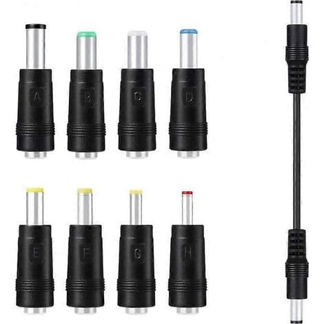 23 cm DC5.5 x 2.1 mm mann-til-mann strømkabel med 8 høyttaleradaptere