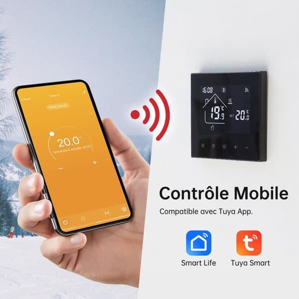 WiFi Smart Termostat til Gasfyr Opvarmning, Rumtermostater, Intelligent Programmerbar Termostat, 3A, Sort