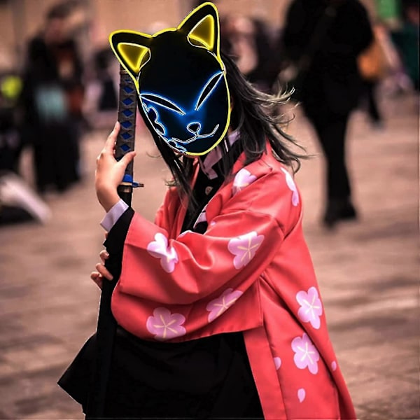 Demon Slayer Maske Anime Maske, Led Maske Demon Fox Maske Til Demon Slayer #YoGu