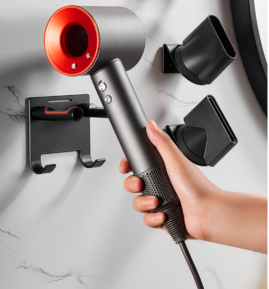 Universal Holder for Hair Dryer, Easy Installation for Various Wall Surfaces Black