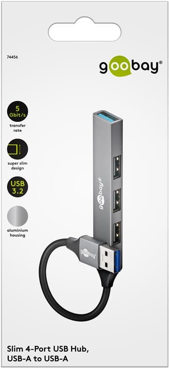 Smal USB-hubb med 4 portar, USB-A till USB-A, 5 Gbit/s