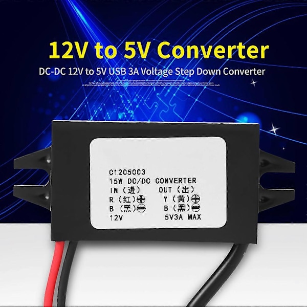 DC-DC 12V till 5V 3A Micro USB Omvandlare Spänningsreducerare för Bil Smartphone