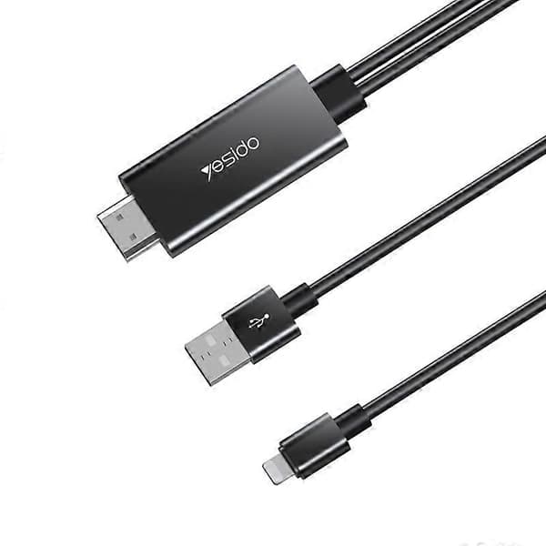 Type A YESIDO HM04 1.8m Lightning til HDMI 1080P HD Video Adapterkabel med USB Strømledning