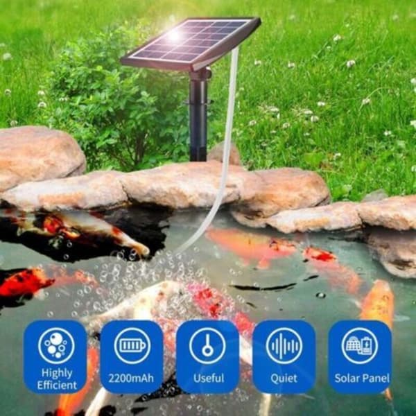 Solar damppumpe, solar damluftningspumpe, plug-in solar iltpumpe 6V 2W med slange og 2 sten