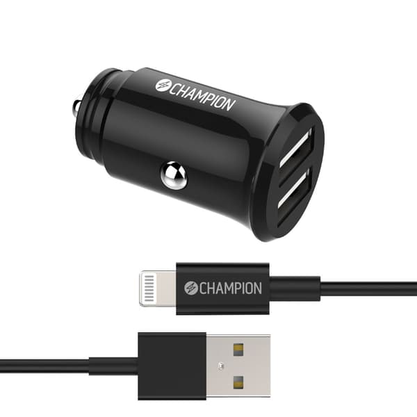 Biloplader 24W + USB-A til Lightning-kabel Sort