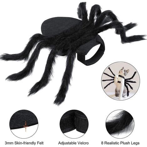 Justerbart edderkoppekostume til små og mellemstore hunde og katte, edderkoppekostume til Halloween.