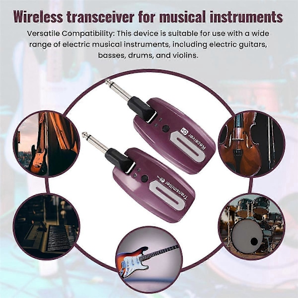 Gitar Trådløst System USB Oppladbart Trådløs Gitar Sender Mottaker Elektrisk Gitar Bass W