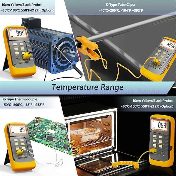 Handhållen Termoelementtermometer, 2 Kanaler K-Typ Termoelementprob 4 Termoelement, Mätning Ra