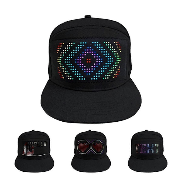 LED Keps med Ljusdisplay DIY Smart Pixel Matrix Basebollkeps Uppladdningsbar Bluetooth Hip Hop Str