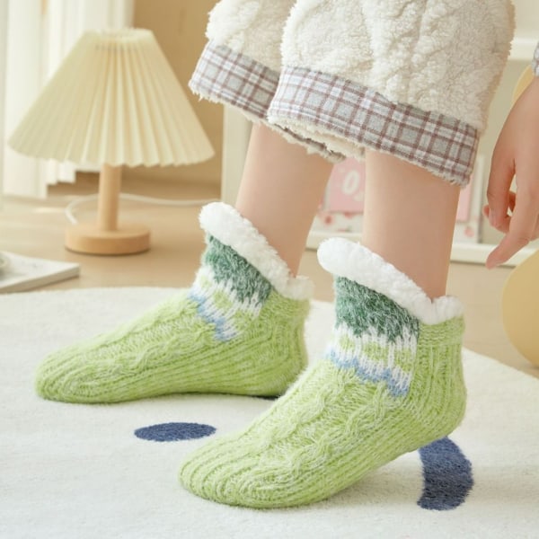 Søde sokker dame fluffy hjemmesokker varme sokker skridsikre hjemmesko tykke sokker vinter kabine sokker-jbk Grass green