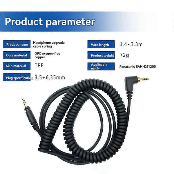 Spiral Hovedtelefonkabel til Technics EAH-DJ1200 Headset Kabel