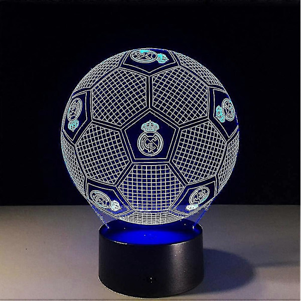 3D Optisk Illusion Real Madrid Fotboll Nattlampa Leksak, Fjärrkontroll, Dimbar, Batteri eller USB-driven, 7 Färger Byter Jul Födelsedagspresent F