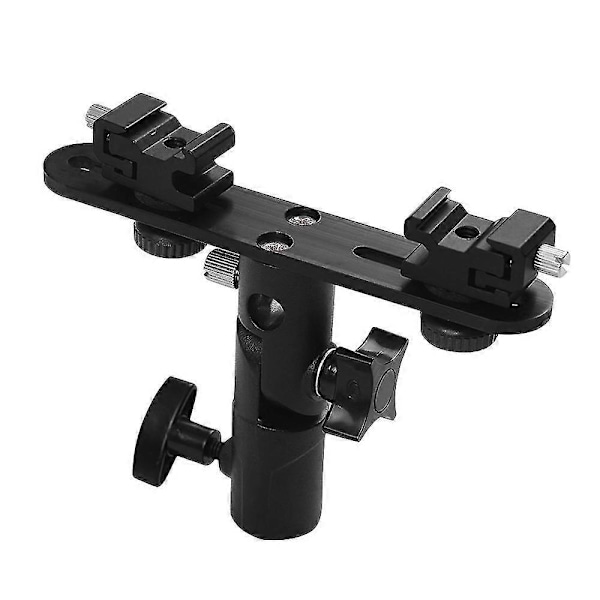 T-formad Dubbel Blixtfäste Blixt Speedlite Stativ med 2 Blixtskofästen 1/4 tum till 3/8 tum Fäste