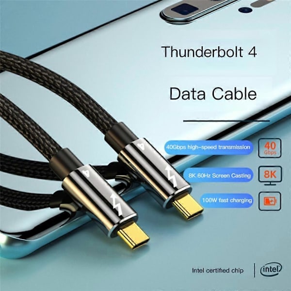 Type A 0.8m Thunderbolt 4 USB 4 Nylonflettet Type-C Kabel 40Gbps Dataledning 8K@60Hz Støtte PD
