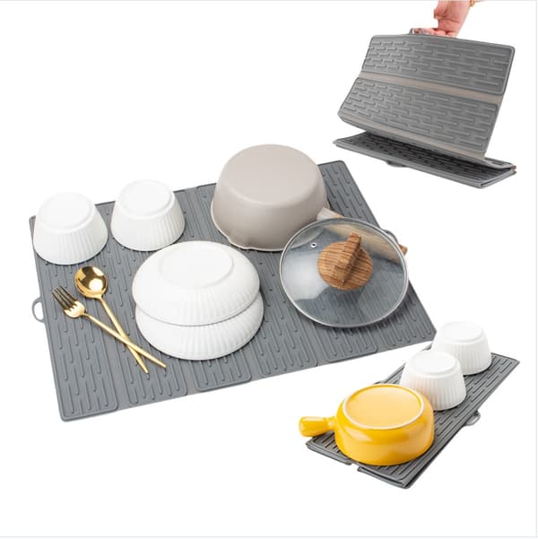 Silicone Dish Drying Mat for Kitchen, Heat Resistant, Non-Slip Mat Grey