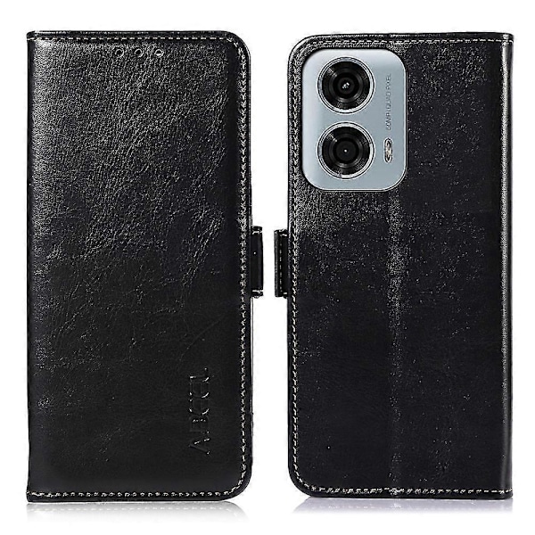 ABEEL Motorola Moto G04 4G / G24 4G Magneettikotelo Crazy Horse -kuvioinen lompakkopuhelinkotelo - Musta