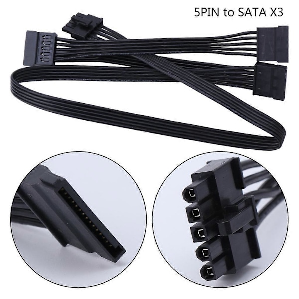 5-pins til 3x SATA 15-pins strømforsyningsmodul for SATA-enheter med enkelt 5-pins 80CM