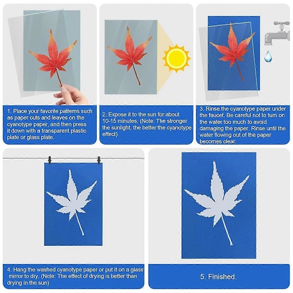 30 ark soltrykpapir, A4 A5 A6 cyanotypipapirsæt med 3 stk. akrylpanel, sensitivt soltryk- og tegnepapir