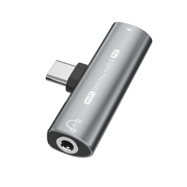 USB-C til 3,5 mm hovedtelefon- og opladeradapter Grå