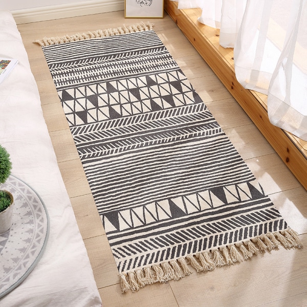 Vaskbart etnisk teppe bomull lin gulvmatte etnisk stil nattbord matte soverom stue dekorasjon peekaboo