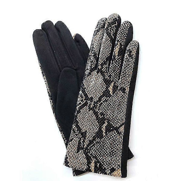 Damhandskar med glänsande ormskinnslook och fleecefoder, fingerhandskar, vinter2set svart + brun