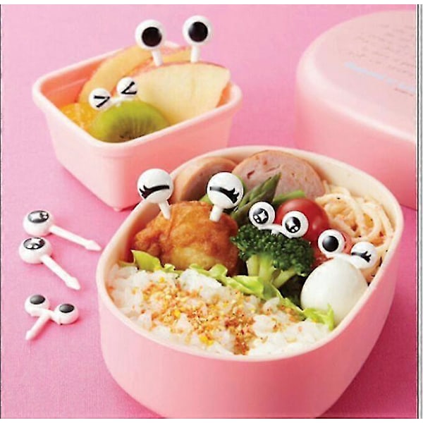 10 stk Søte Øye Mini Mat Frukt Plukk Gafler for Barn Bento Matboks Verktøy Servise Veldig Praktisk Og Populær (6 sett, Tilfeldig Farge) -T