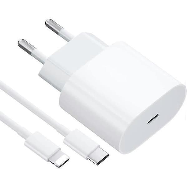 iPhone hurtigoplader USB-C strømadapter 20W + 1m kabel hvid (1 stk. oplader & 1 stk. 1m opladerkabel)