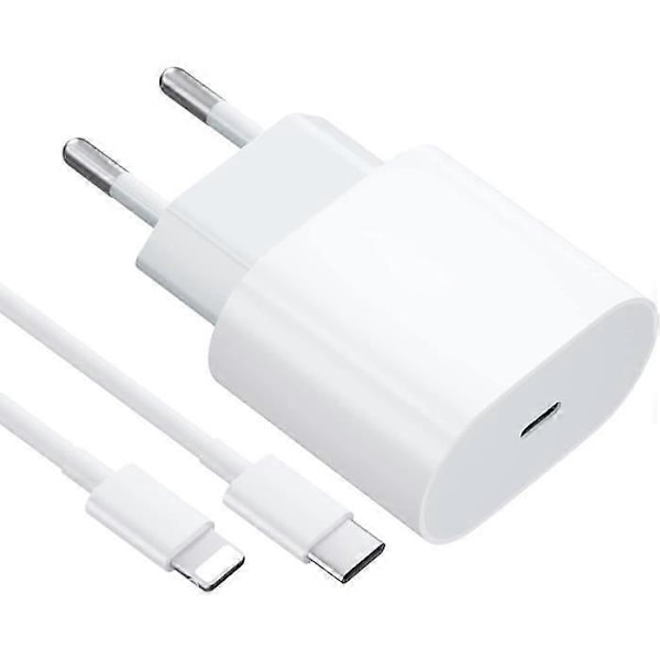 iPhone snabbladdare USB-C strömadapter 20W + 1m kabel Vit (1st laddare & 1st 1m laddningskabel)