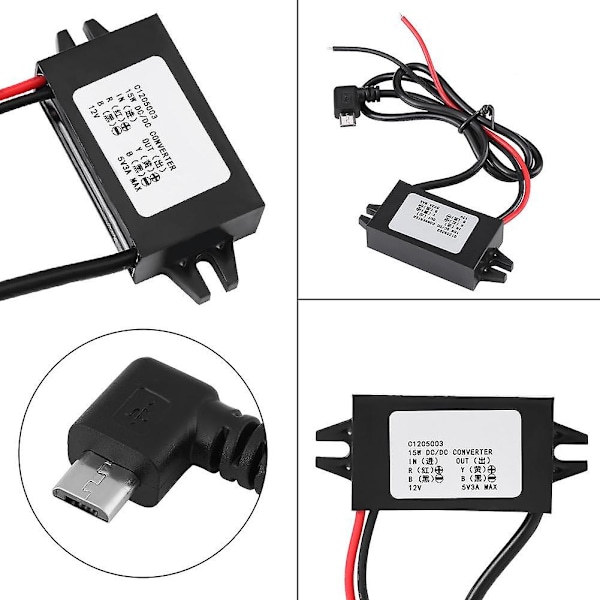 DC-DC 12V till 5V 3A Micro USB Omvandlare Spänningsreducerare för Bil Smartphone