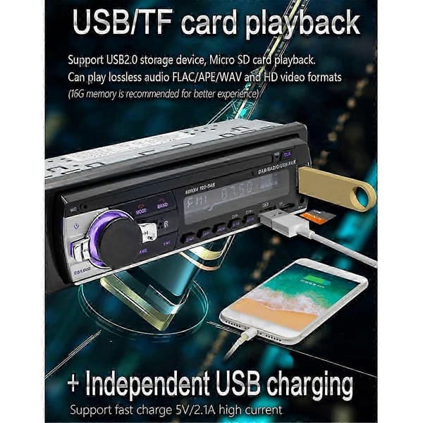 DAB+ Bilradio MP3-afspiller Bluetooth AM FM Stereo Receiver 12V 1Din In-Dash Lydsystem JSD-520
