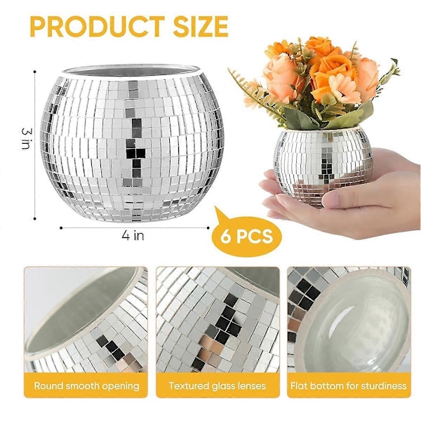 6 stk. Diskokule Vase Diskokule Plantekasse for Borddekorasjoner Diskokule Dekor Blomstervase med Speil G
