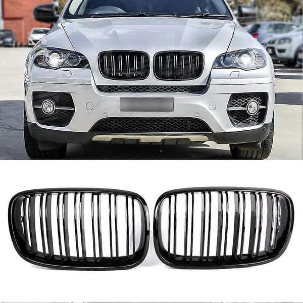 2 stk. blank svart bil front nyre grill for- X5 E70 2007-2013 X6 E71 2008-2014