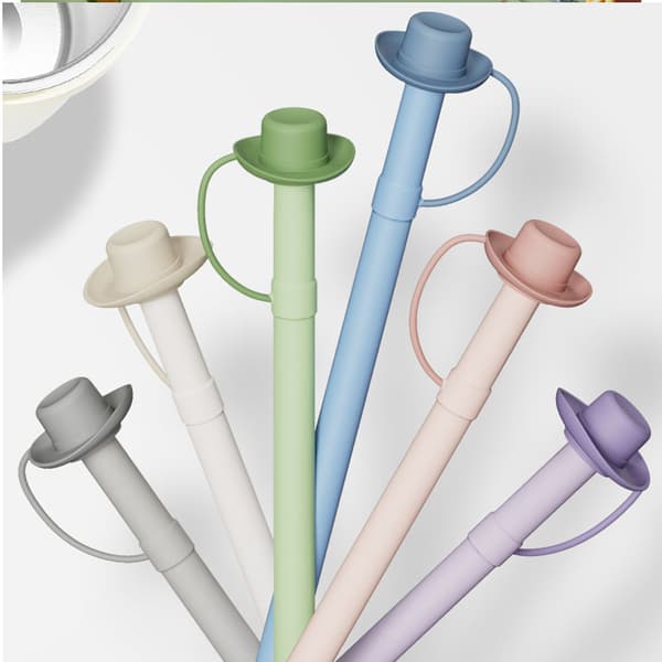 Silicone Straws with Lids & 1 Cleaning Brush, 6-pack