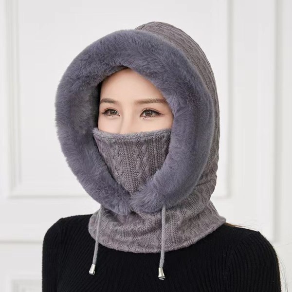 Talvihattu neulottu lämmin hattu huivi samettivuorattu naisten tuulenpitävä ja kylmä hiihtohattu integroitu tuulenpitävä hattu-jbk grey