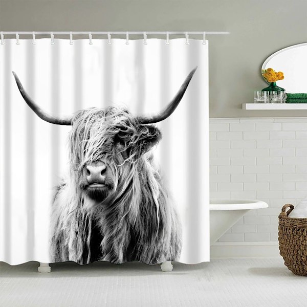 Bruseforhæng Highland Cow Print Vandtæt Stof Badeværelsesindretning (150*180cm )-1