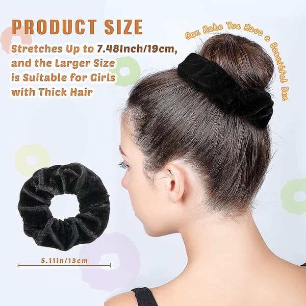 4 stk. Sorte Velour Scrunchies Elastiske Hårbånd Velour Hårelastikker Gave