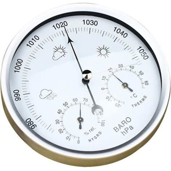 Vejrstation - Termometer - Barometer - Hygrometer - Rustfrit stål - Ø14 cm