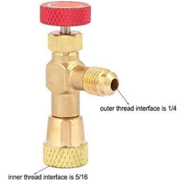 Kjølemiddelkontrollventiladapter, væskesikkerhetsventil, for klimaanlegg, fleksibel hunnlading, messingstrømventiler 1/4\" - 5/16\" R410a