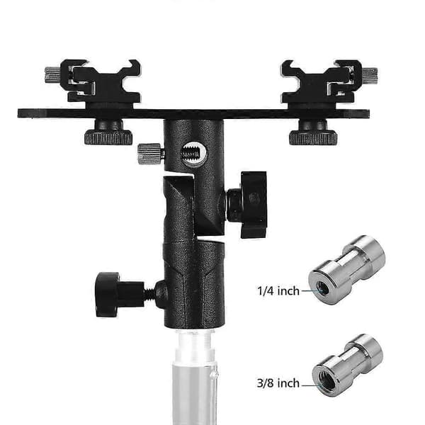 T-formet Dobbel Blitsbrakett Blits Speedlite Stativ med 2 Blitssko Fester 1/4 Tomme til 3/8 Tomme Feste