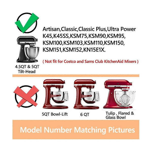 Tiltskaft Standmixer Tilbehør til KitchenAid 4,5-5 Qt - KitchenAid Paddel Tilbehør til K45B/K5THCB/K5THBS