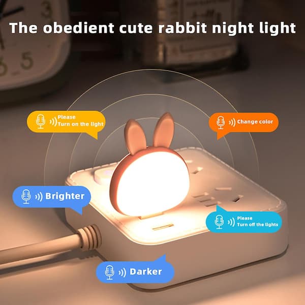 USB plug-in Søde Kaniner LED Natlampe 3 Farveskiftende Natlampe til Sengelæsning