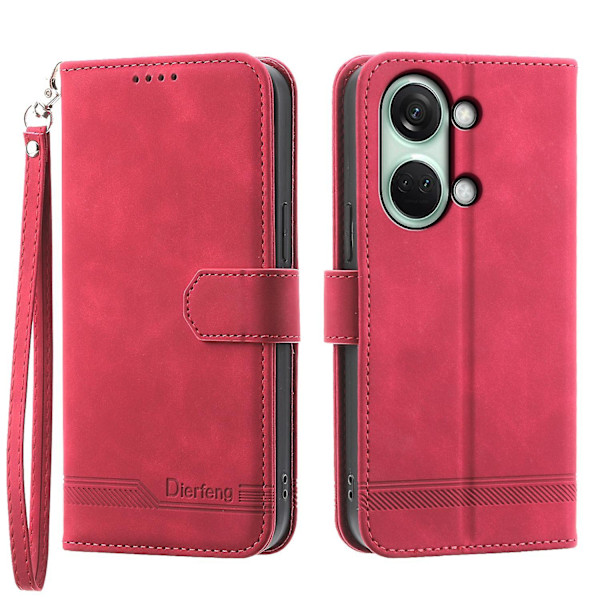 Flip Cover för OnePlus Nord 3 5G/Ace 2V, Linjer Präglad Plånboks Stativ Mobil Läderfodral färg: Röd