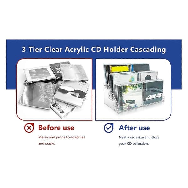 4-lags Klar Akryl CD Holder Kaskade CD Opbevaringsstativ, DVD/CD Displaystativ & Vinylplade Opbevaring
