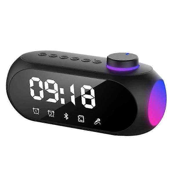 Portabel Mini FM-radiomottagare Hifi-ljud RGB Bluetooth-högtalare med klocka Dubbel väckarklocka Stöd för handsfree -a
