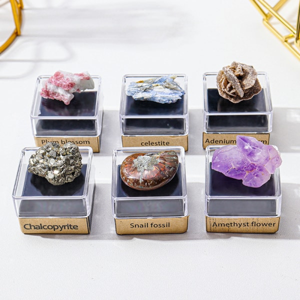 9 stykker naturlig krystall rå stein malm prøvesett populærvitenskapelig gavepynt for barn