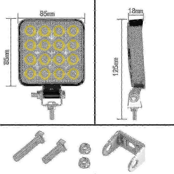 4 X 48w LED Arbejdslampe, Firkantet Spotlight 12v 24v Langtrækkende LED Forlygter Ip67 Spot Flood Baklys Til Bil Lastbil Traktor Suv Båd (4 Stk) - JZ