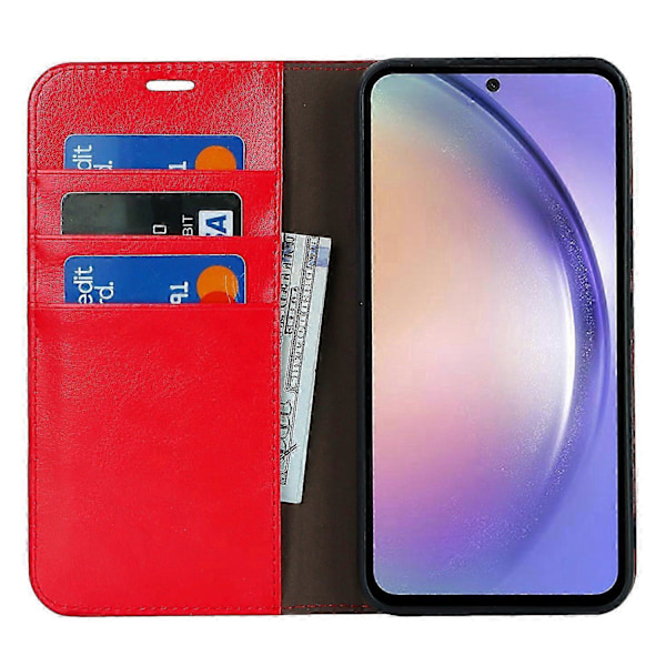 Lompakkokotelo jalustalla Samsung Galaxy A54 5G:lle, aitoa lehmännahkaa