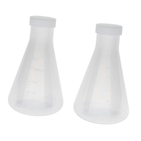 Laboratorie Gradert Plast Konisk Erlenmeyer Kolbe, Målbar, Glatt Tykk Vegg, To Flasker O