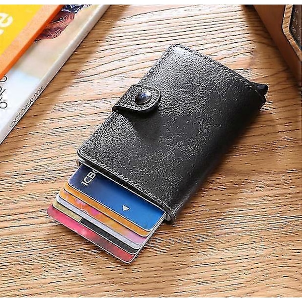 Sort RFID NFC Beskyttelses Wallet Kortholder 5 stk. Kort (Ægte Læder)