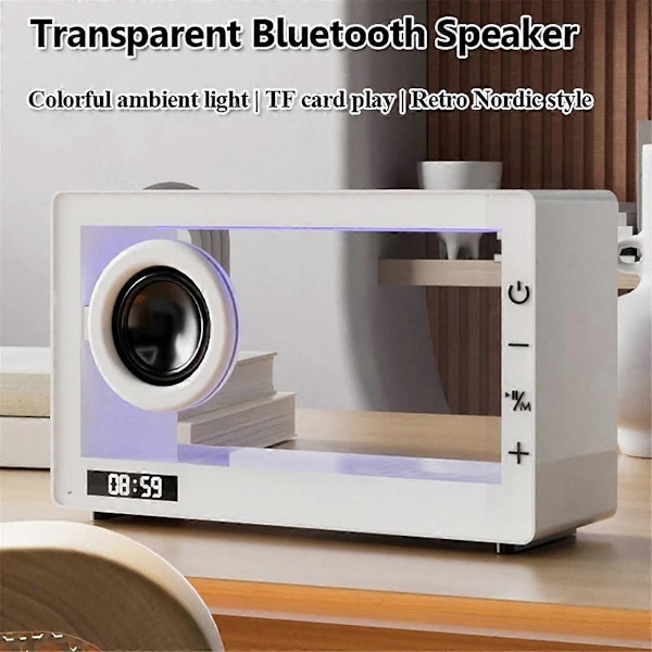 Bärbar Retro Bluetooth Högtalare Klocka Trådlös HiFi Transparent Soundbar med RGB-ljus TF-kort Audio Musikspelare B E
